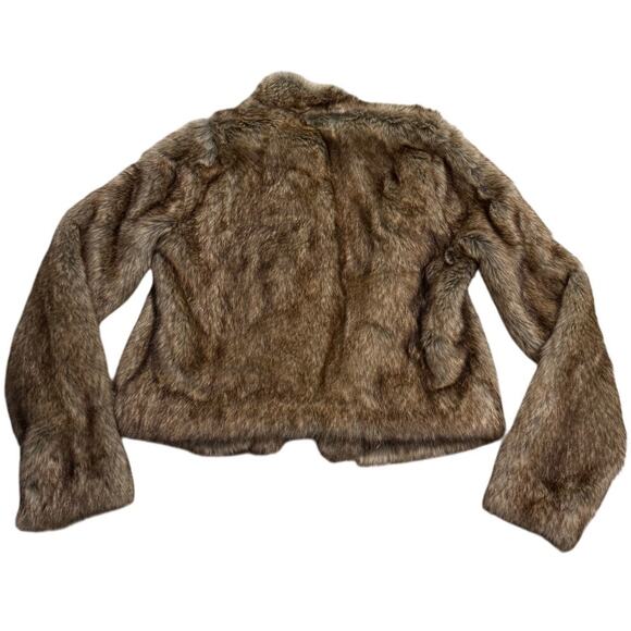 NWT Hollister Y2K Faux Fur Jacket Open Front Crop Womens M Brown Bomber Mob Wife - Picture 6 of 10